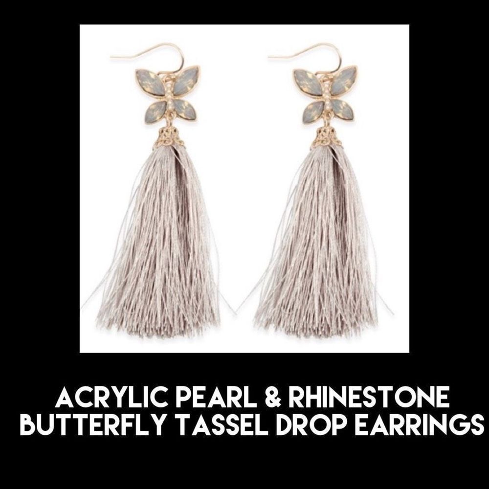 Influence Acrylic Pearl & Rhinestone Beaded Butterfly Tassel Earrings